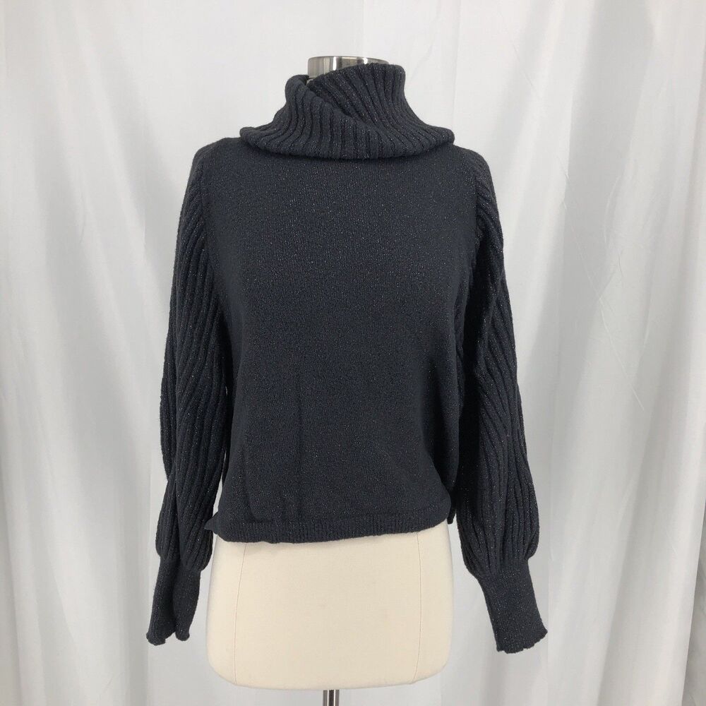 Express Turtleneck Sweater Women's Size M Gray Metallic Cozy Pullover